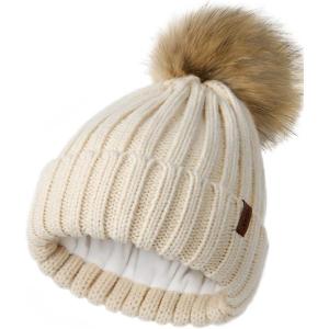 imageFURTALK Winter Beanie Hats for Women Fleece Lined Pom Pom Knitted Warm Beanie CapsBeige