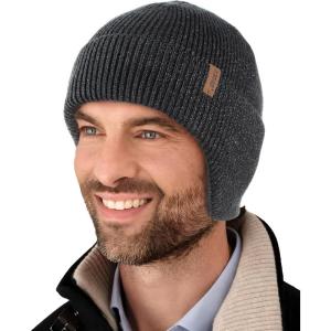 imageFURTALK Winter Beanie Hats with Earflap for Men Warm Fleece Line Knitted Outdoor CapsBlack Mix White