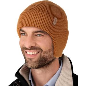 imageFURTALK Winter Beanie Hats with Earflap for Men Warm Fleece Line Knitted Outdoor CapsBrown