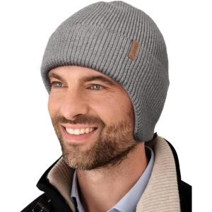 imageFURTALK Winter Beanie Hats with Earflap for Men Warm Fleece Line Knitted Outdoor CapsDark Grey