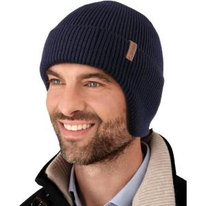 imageFURTALK Winter Beanie Hats with Earflap for Men Warm Fleece Line Knitted Outdoor CapsNavy
