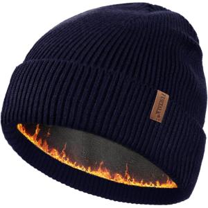imageFURTALK Winter Hats for Men Women Fleece Lined Beanie Warm Cuffed Outdoor Skull CapNavy