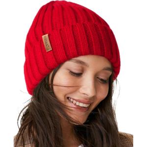 imageFURTALK Winter Hats for Women Fleece Lined Beanie Knit Chunky Womens Snow CapRed