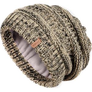 imageFURTALK Winter Hats for Women Fleece Lined Knit Beanie Hats Slouchy Warm Beanies Ski Skull Cap3 Tone BeigeBlack Mix