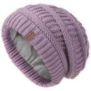 imageFURTALK Winter Hats for Women Fleece Lined Knit Beanie Hats Slouchy Warm Beanies Ski Skull CapLight Purplefleece Lining