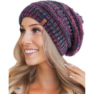 imageFURTALK Winter Hats for Women Fleece Lined Knit Beanie Hats Slouchy Warm Beanies Ski Skull CapMulticolor