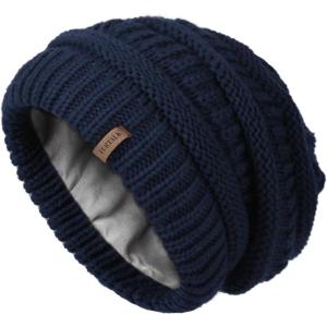 imageFURTALK Winter Hats for Women Fleece Lined Knit Beanie Hats Slouchy Warm Beanies Ski Skull CapNavy Blue