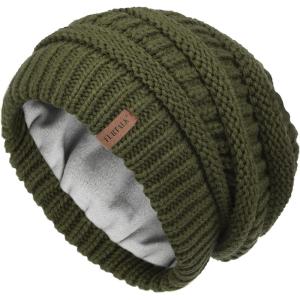 imageFURTALK Winter Hats for Women Fleece Lined Knit Beanie Hats Slouchy Warm Beanies Ski Skull CapPine Greenfleece Lining