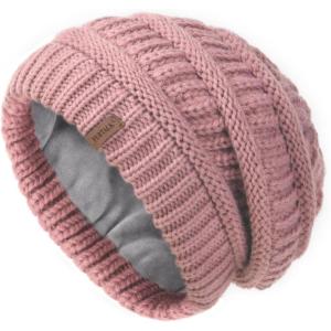imageFURTALK Winter Hats for Women Fleece Lined Knit Beanie Hats Slouchy Warm Beanies Ski Skull CapRubber Redfleece Lining