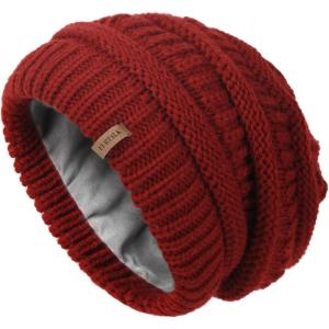 imageFURTALK Winter Hats for Women Fleece Lined Knit Beanie Hats Slouchy Warm Beanies Ski Skull CapWine Red