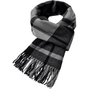 imageFURTALK Winter Scarf for Men Long Soft Warm Scarves Plaid Tassel Scarf for MenBlackgrey