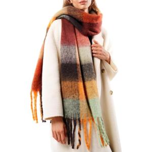 imageFURTALK Winter Scarf for Women Oversized Plaid Chunky Thick Blanket Scarves Warm Colorful Cold Weather Long WrapOrangegrey