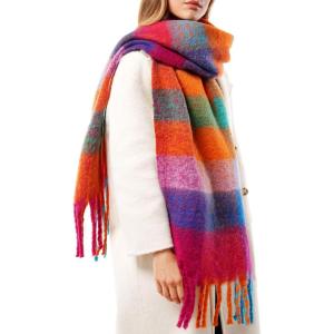 imageFURTALK Winter Scarf for Women Oversized Plaid Chunky Thick Blanket Scarves Warm Colorful Cold Weather Long WrapRedorange
