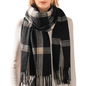 imageFURTALK Winter Scarf for Women Shawl Cashmere Feel Tassel Plaid Large Oversized Scarves WrapsBlack