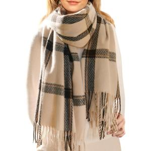imageFURTALK Winter Scarf for Women Shawl Cashmere Feel Tassel Plaid Large Oversized Scarves WrapsDark Beige