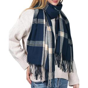 imageFURTALK Winter Scarf for Women Shawl Cashmere Feel Tassel Plaid Large Oversized Scarves WrapsNavy Blue