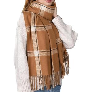imageFURTALK Winter Scarf for Women Shawl Cashmere Feel Tassel Plaid Large Oversized Scarves WrapsPbrown