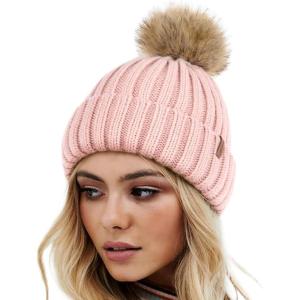 imageFURTALK Womens Winter Knitted Beanie Hat with Faux Fur Pom Warm Knit Skull Cap Beanie for WomenPink