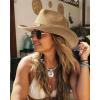 imageFURTALK Cowboy Sun Hats for Women Men Western Cowgirl Hats with Wind Lanyard UPF 80 Beach HatKhaki