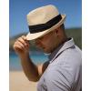 imageFURTALK Fedora Straw Sun Hat for Men Women Foldable Roll Up Short Brim Trilby Hat Panama Beach Hat UPF 80Beige
