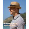 imageFURTALK Fedora Straw Sun Hat for Men Women Foldable Roll Up Short Brim Trilby Hat Panama Beach Hat UPF 80Khaki