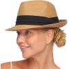 imageFURTALK Fedora Straw Sun Hat for Men Women Foldable Roll Up Short Brim Trilby Hat Panama Beach Hat UPF 80Khaki