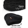 imageFURTALK Mens Winter Knit Beanie with Earflap Neck Warmer and Gloves Set Warm Fleece Lined Skull CapBlack
