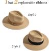 imageFURTALK Panama Hat Sun Hats for Women Men Wide Brim Fedora Straw Beach Hat UV UPF 80Blackbrown Ribbon