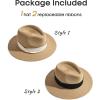 imageFURTALK Panama Hat Sun Hats for Women Men Wide Brim Fedora Straw Beach Hat UV UPF 80Blackwhite Ribbon
