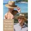 imageFURTALK Panama Hat Sun Hats for Women Men Wide Brim Fedora Straw Beach Hat UV UPF 80Brown