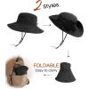 imageFURTALK Sun Hats for Women with Ponytail Hole Wide Brim Beach Bucket Hat UPF 50 Fishing Hiking Outdoor HatsBlack