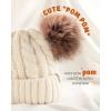 imageFURTALK Toddler Warm Winter Hat Kids Baby Knitted Soft Beanie with Double Faux Fur Pom Poms for Girls BoysBeige