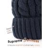imageFURTALK Winter Beanie Knit Hat for Women Warm Fleece Lined with Faux Fur Pom Poms Womens Thick Ski Hats Knitted Skull CapDark Blue