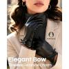 imageFURTALK Winter PU Leather Gloves for Women with BowAccent Cold Weather Touchscreen Driving Warm Fleece LinedBlack