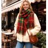 imageFURTALK Winter Warm Scarf for Women Cashmere Feel Shawl Wraps Tassel Plaid Oversized ScarvesRed