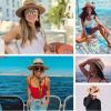 imageFURTALK Womens Mens Wide Brim Straw Panama Hat Fedora Summer Beach Sun Hats UPF Straw Hat for WomenAccream White