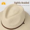 imageFURTALK Womens Summer Straw Sun Hats Wide Brim Panama Fedora Beach Hat with Wind Lanyard UPF 80Beige