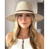 imageFURTALK Womens Summer Straw Sun Hats Wide Brim Panama Fedora Beach Hat with Wind Lanyard UPF 80Beige