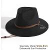 imageFURTALK Womens Summer Straw Sun Hats Wide Brim Panama Fedora Beach Hat with Wind Lanyard UPF 80Black