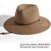 imageFURTALK Womens Summer Straw Sun Hats Wide Brim Panama Fedora Beach Hat with Wind Lanyard UPF 80Coffee Brown