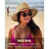 imageFURTALK Womens Summer Straw Sun Hats Wide Brim Panama Fedora Beach Hat with Wind Lanyard UPF 80Khaki