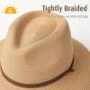 imageFURTALK Womens Summer Straw Sun Hats Wide Brim Panama Fedora Beach Hat with Wind Lanyard UPF 80Khaki