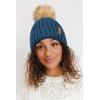 imageFURTALK Womens Winter Beanie Hat Satin Lined Faux Fur Pom Pom Beanies Hat for Women Winter Warm Knit HatsBlue