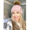 imageFURTALK Womens Winter Beanie Hat Satin Lined Faux Fur Pom Pom Beanies Hat for Women Winter Warm Knit HatsPink