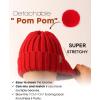 imageFURTALK Womens Winter Beanie Hat Satin Lined Faux Fur Pom Pom Beanies Hat for Women Winter Warm Knit HatsRed