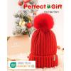 imageFURTALK Womens Winter Beanie Hat Satin Lined Faux Fur Pom Pom Beanies Hat for Women Winter Warm Knit HatsRed