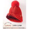 imageFURTALK Womens Winter Beanie Hat Satin Lined Faux Fur Pom Pom Beanies Hat for Women Winter Warm Knit HatsRed