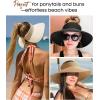 imageWomens Sun Visor Hats Wide Brim Straw Beach Hat UV Protection Ponytail Packable Beach Vacation EssentialsBlack