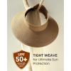 imageWomens Sun Visor Hats Wide Brim Straw Beach Hat UV Protection Ponytail Packable Beach Vacation EssentialsKhaki
