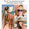 imageWomens Sun Visor Hats Wide Brim Straw Beach Hat UV Protection Ponytail Packable Beach Vacation EssentialsKhaki